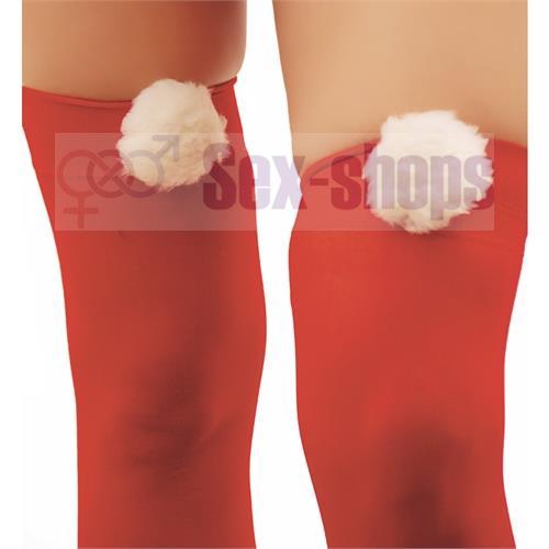 Medias lisas rojas con pompones blancos