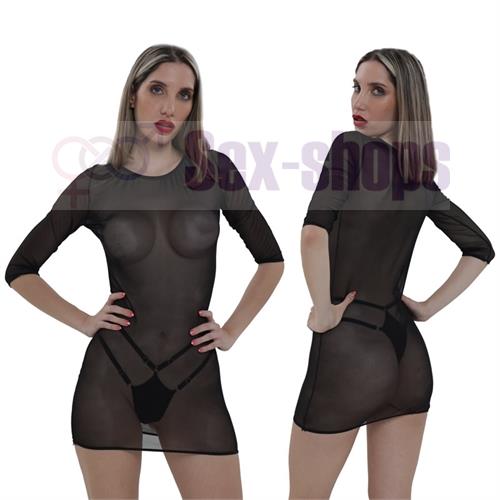 Vestido de Tul Transparente con Mangas Elegantes