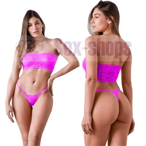 Bandeau e Hilo Dental de Puntilla Rosa Fluo