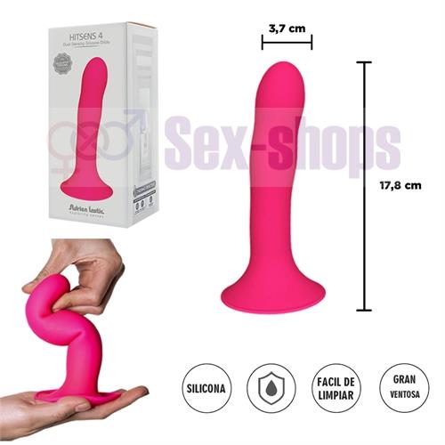 HITSENS 4 - Dildo de Silicona de Doble Densidad (Color Rosa Fuerte)