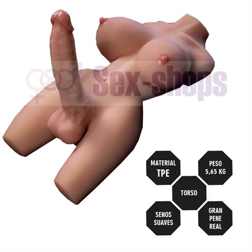 Torso Realista TPE 5,65 kg con Senos Suaves y Dildo Realista