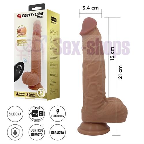 Dildo realista con control remoto: vibración, empuje automático y base con ventosa