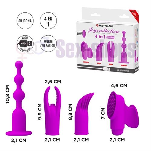 Vibrador con 12 funciones de vibración, 4 estilos diferentes de funda de silicona con recarga USB