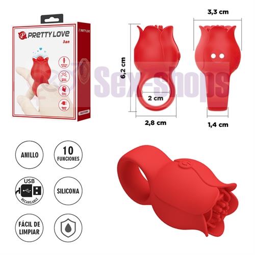 Vibrador en Forma de Rosa para Dedo con 10 Modos de Vibración