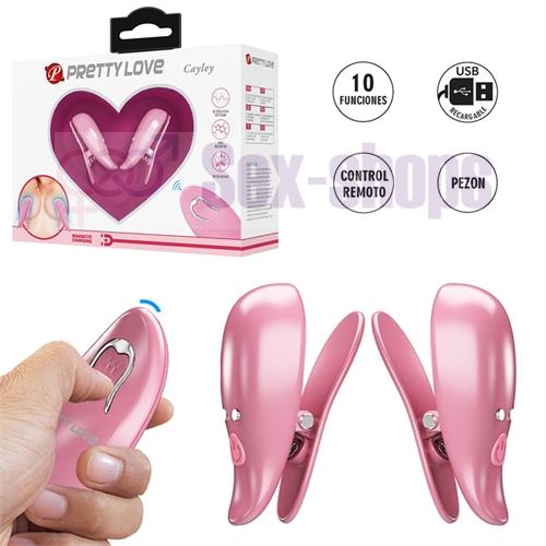 Pinzas para Pezones Rosa con 10 Modos de Vibración y Control Remoto