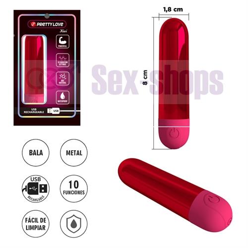 Pequeña bala Metálico con 10 Potentes Modos de Vibración