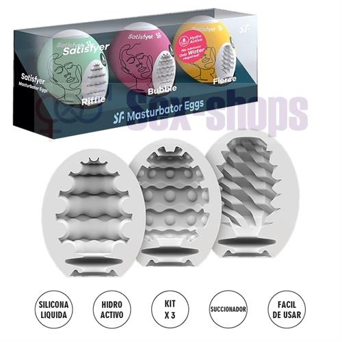 Set de 3 Huevos Masturbadores Texturizados (Riffle, Bubble, Fierce)
